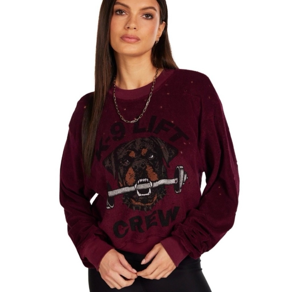 NWT Lauren Moshi K-9 Lift Crew Distressed Sweatshirt